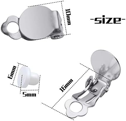 50pcs Round Flat Back Tray Earring Clips Non Pierced Earring Components and 50pcs Soft Cushion for DIY Earrings Jewelry Making,Silver
