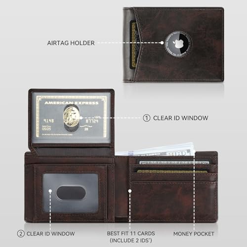 furid Air Tag Wallet Men: Wallet with Airtag Holder - Wallet for Airtag Men Slim Minimalist with ID Window RFID Leather Wallet2