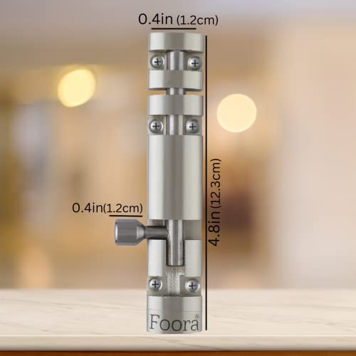 Image of Foora Premium Tower Bolt - 4 Inch Stainless Steel Rod with Knob, Aluminum Body (Chatakni), S.S. Finish, Door, Window, Gate Lock Pack of 1