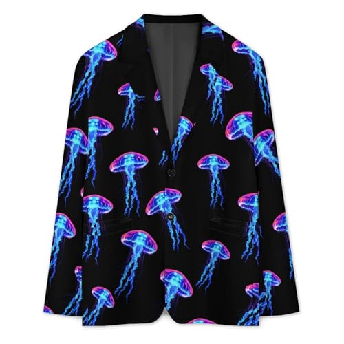 Jellyfish Blue Mens Suit Jacket Lapel Blazers V Neck Button Business Coat Tuxedo for Wedding Party3