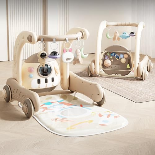 Image of Baybee 4-in-1 Activity Baby Walker for Kids with Convertible Play Gym, Musical Piano & Push Walker | Interactive Hanging Toys, Lights, Anti-Slip Wheels for Babies 0 to 3 Years (Brown)