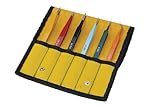Aven 18480EZ E-Z Pik 6-Piece Tweezers Set with Protective Pouch, AA, OO, 2A, 3C, #5, and #7 Pattern Tips, Stainless Steel
