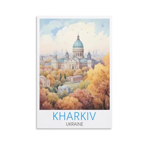 Kharkiv Ukraine – Affiches de voyage vintage – Impression sur toile pour salon, chambre à coucher, dortoir, maison, bureau – Décoration murale 20 x 30 cm