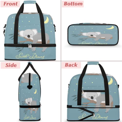 Cute Sleeping Koala Bear Foldable Travel Duffel Bag Tote Carry On Luggage Sport Duffle for Women Men Gym Bag Overnight Weekender Bags with Shoe Compartments & Shoulder Strap3