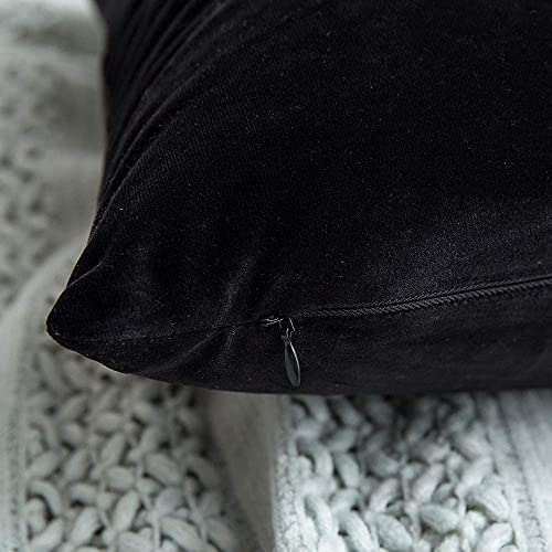 Image of Decorative Holland Velvet Cushion Square Pillow Covers Pillowcases for Sofa Bedroom with Invisible Zipper || (Black, Set of 7 Piece (16X16 Inches)