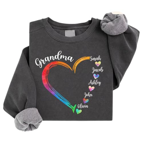 Personalized Colorful Heart Grandma Shirts for Women - Gifts from Grandchildren