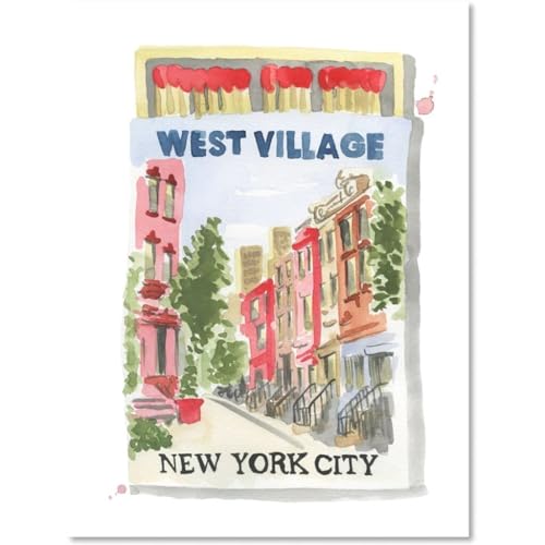 FURBISH Travel Wall Art Print - West Village Matchbook - Aesthetic Wall Decor, Modern Wall Art, Preppy Room Decor for Living Room, Bedroom - NYC Poster (5X7, Unframed)