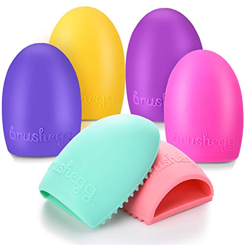 6 Pieces Makeup Brush Cleaner Pad Silicone Makeup Brush Cleaning Mat Portable Washing Tool Cosmetic Brush Cleaner Scrubber, 6 Colors