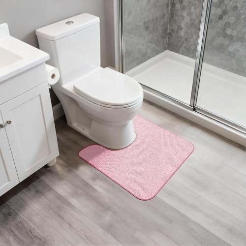 Image of Bosap Toilet Rugs U Shaped Bathroom Rug,Machine Washable Non Slip Quick Dry Super Absorbent Ultra Thin Toilet Mats for Bathroom Toilet.Pink,1'8 inchx2'(20x24inch)