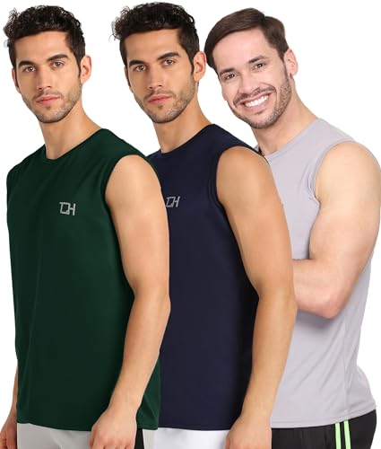 Image of TQH Sleeveless T Shirts for Men | Vest for Men | Tank Top Men's | Sando for Man | Man Sleeveless Gym Vest Round Neck Solid Casual T-Shirt for Workout Running Sports Beach