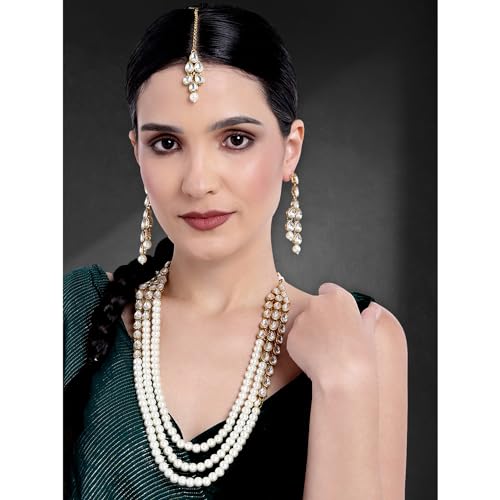 Image of Peora Traditional Maharani Haar Necklace with Earrings Bridal Jewellery Set Gift for Women