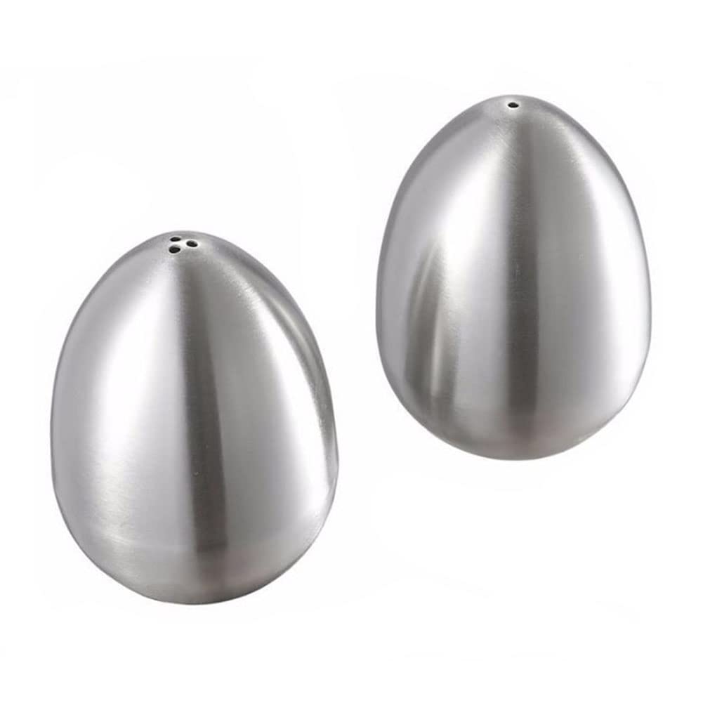 esowemsn 2PCS Stainless Steel Egg Shaped Salt and Pepper Shaker Toothpick Holder Dispenser 1 Hole and 3 Hole Egg Spice Jar Container for Party Home