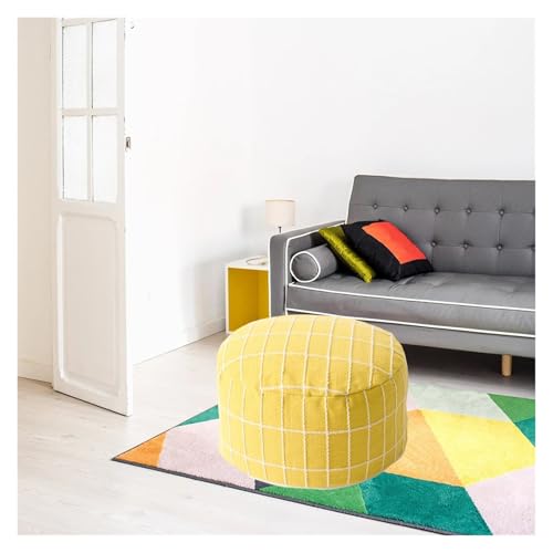 Pouf de rangement cube beige en coton lin grand repose-pieds de salon vide