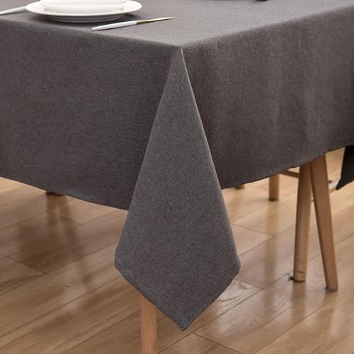 ATsense Tischdecke Abwaschbar Leinen Optik, Tischdecken Outdoor in Gunkelgrau, Wasserabweisend Schmutzabweisend, Bügelfrei, Leinendecke Tischtuch Rechteckig 140x240 cm