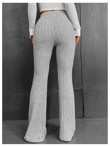 WDIRARA Women's Elastic High Waist Flare Pants Ribbed Knit Bell Bottom Trousers2