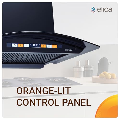 Image of Elica 60cm 1600 m3 /hr Filterless Autoclean Curved Glass Kitchen Chimney|15 Yrs Motor & 5 Years Comprehensive Warranty|Black | Orange Touch Control Panel+Motion Sensor| WD HS ORG FL 600 HAC LTW MS NERO