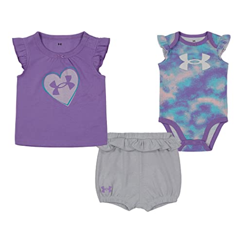 Under Armour Baby Boys 3-piece Set, Bodysuit, Graphic T-shirt And Shorts, Crew Neckline 3 Set, Digi Purple, 24 Months US
