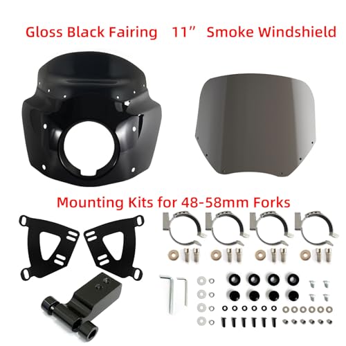 Image of FATECIM Motorcycle 5.75 inch Headlight Fairing with 11 inch Smoke Windshield Windscreen & 48-58mm Mounting Kit Headlight Extension Block For Harley 2018 2019 2020 2021 2022 Softail FXBB Street Bob
