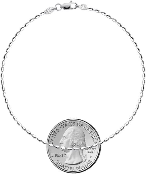 Savlano 925 Sterling Silver Oval Rice Bead Strand Chain Anklet For Women - Made in Italy Comes With a Gift Box - Image 3