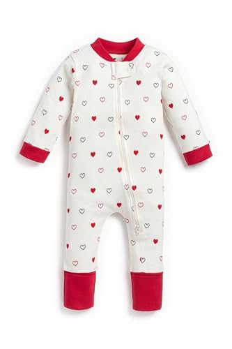 monica + andy One Piece Baby Pajamas, Size 9-12 Months, Doodle Hearts, 100% Organic Clothes for Girls, Onesie Baby Pjs, Sustainable Super Soft Fabric, Sizes for Newborn, Toddler & Infant