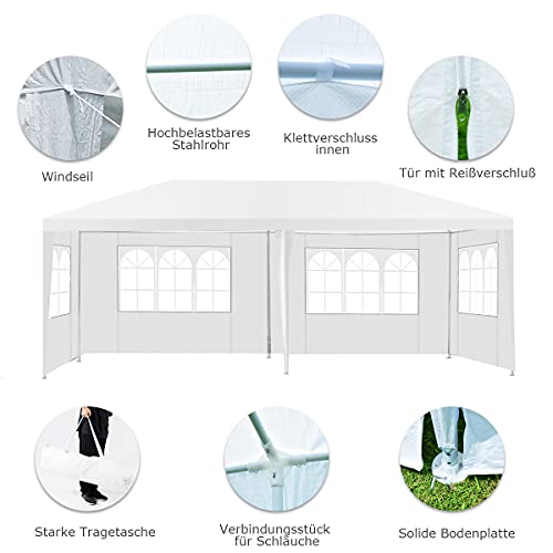 COSTWAY Pavillon 3x6m, Gartenpavillon mit 4 abnehmbaren Seitenwände & Fenstern, Partyzelt, Festzelt, Gartenzelt, UV-Schutz, für Garten, Party, Hochzeit