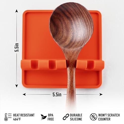 Image of Zulay Kitchen Silicone Utensil Rest with Drip Pad for Multiple Utensils - BPA-Free, Heat-Resistant Spoon Rest & Spoon Holder for Stove Top - Kitchen Utensil Holder for Ladles & Tongs - Orange