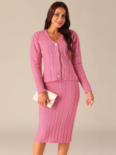 Seta T Womens' Fall Winter Casual Sweater Sets V Neck Cardigan Two Piece Outfit Midi Skirts Lounge Set3