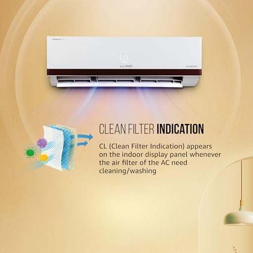 Image of Lloyd 1.5 Ton 5 Star Inverter Split AC (5 in 1 Convertible, Cools Even at 52C, Anti Corrosion Coating, Copper, PM 2.5 Filter, White with Red Deco Strip, GLS18I5KWEGW)