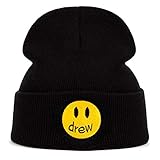 60% Cotton, 40% Polyester Drew Justin Bieber Cotton Casual Beanies for Men Mujer Knitted Winter Hat Solid Color Hip-Hop Skullies Hat Unisex Drew House,Black