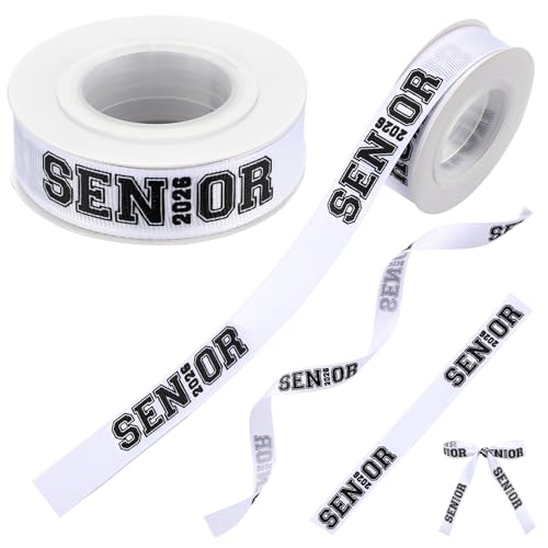 Craftsatin 10 Yards Black Class of 2026 Ribbon Graduation Grosgrain Ribbon Senior 2026 Printed Grosgrain Senior Sashes for Leis, Mum, Cheer Hair Bows & Graduation Crafts