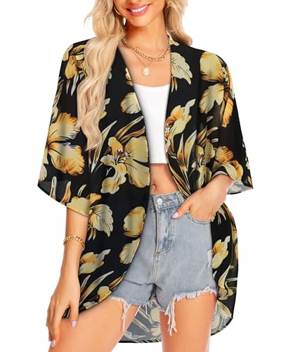 Image of Women Kimono Cardigans Casual Summer Tops Cover up Open Front Floral Print Resort Wear 2026