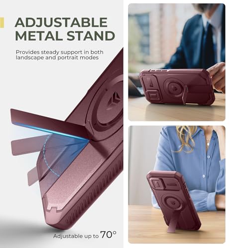 Image of Dexnor for iPhone 16 Plus Case with Slide Camera Cover & Adjustable Kickstand & Built-in Screen Protector,Compatible Wireless Charging Shockproof Cases Heavy-Duty Magnetic Protective Cover,Maroon Red