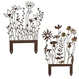 JYYWTSI 2 Stück Gartenstecker Rost Blumenstecker Gartendeko Rost Deko für Draußen Gartenstecker Metall Rostoptik Dekoration Gartenfiguren Zubehör Blumen für Garten Rasen Hof Balkon Blumentopf
