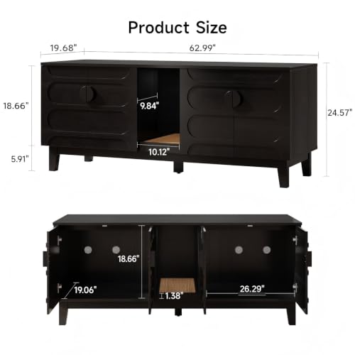 Image of ONBRILL 63 inch Cat Litter Box Enclosure for 2 Cats, Cat Litter Boxes, Black