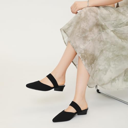 Image of Semwiss Pointed Toe Mules for Women Chunky Low Heeled Sandals Breathable Backless Mesh Knit Slip on Loafers