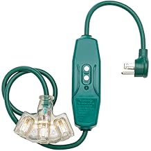 Tower Manufacturing 30376117 Rainproof Triple Tap in-Line GFCI 13 Amp Auto-Reset Right Angle Plug GFI Adapter Green