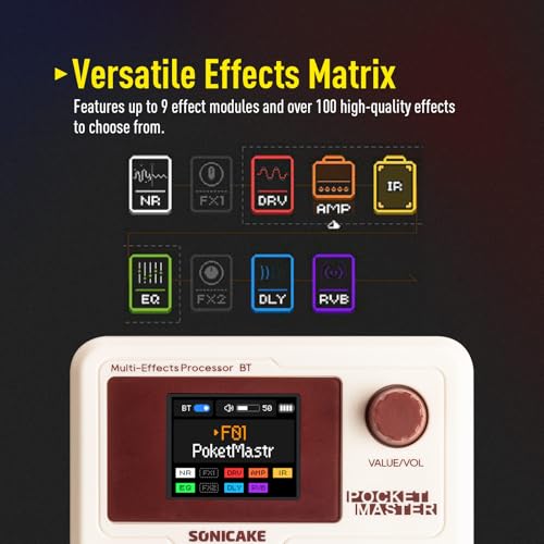 Image of SONICAKE QME-10WH Pocket Master-Multi Effects Guitar Pedal with 9 Effects Modules 100 Drum Rhythms and Looper 100 Presets 20 Amp /Cab Electric Guitar Effects Processor OTG USB Audio Interface BT