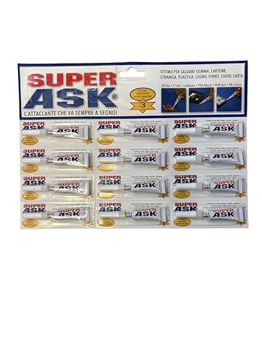 Super ASK - Pegamento multiusos, juego de 12 tubos, para goma, cartón, cerámica, plástico, madera, hierro, cuero y papel