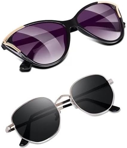 SheomyHexagonal Design SRK PATHAN Eyewear Unisex Combo offer pack of 2 shades glasses Diamond Cat eye Sunglasses Women and Men Small Combo offer pack of Cat Eye Diamond Cut Sunglass MC-035