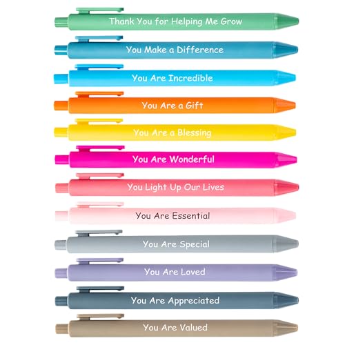 Twinsun Teacher Gifts Teacher Appreciation Gift 12Pcs Thank You Teachers Ballpoint Pens for Kids Students Graduation Back to School Gratitude Supplies