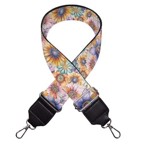 Image of TODIYADDU Purple and Yellow Sunflower Crossbody Strap with Metal Buckle Strap for Purse Wide Purse Straps Replacement Crossbody Long Strap Bag Strap Crossbody Guitar Bags
