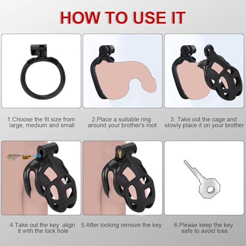 Image of Male Chastity Cage with Elastic Belt & Invisible Lock - 4 Ball Ring Sizes, Ultralight Large Penis Cage for Comfort Fit Long Term Wear(S-70mm) [Black] - BDSM Gear, Bondage Sex Toys Accessories for Men