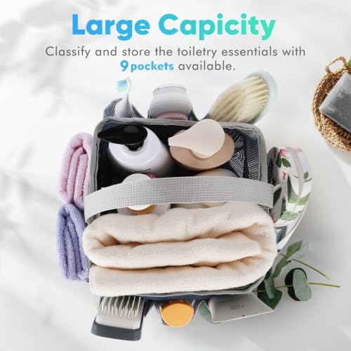 Image of EUDELE Mesh Shower Caddy Portable for College Dorm Room Essentials,Portable Shower Caddy Dorm with 9-Pocket Large Capacity, Shower Bag for Beach, Swimming, Gym, Travel essentials, Navy Blue-Grey