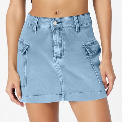 Women's Low Waist Button Bodycon Mini Cargo Denim Skirt with Pocket 2025 Summer Trendy Stretchy Short Pencil Skirts4