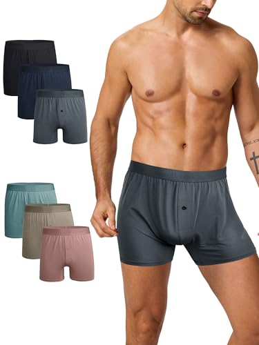 Modal Boxer Shorts for Men,6-Pack with Button Fly, Moisture-Wicking Stretch Boxer Briefs, Breathable Underwear