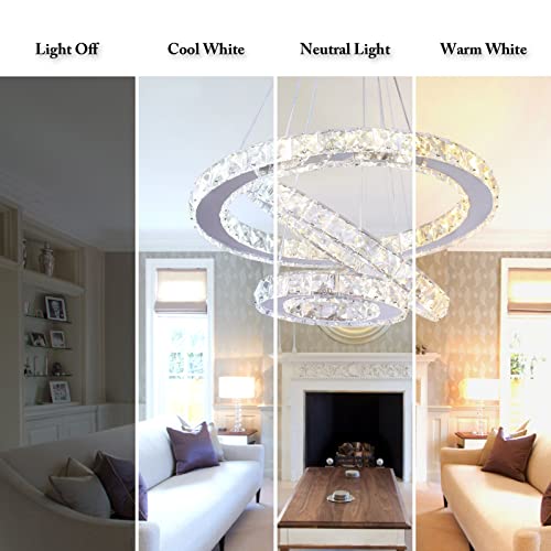 diisunbihuo 3-Ring Crystal Chandelier Adjustable 3CCT LED Pendant by diisunbihuo - Used condition - Image 2
