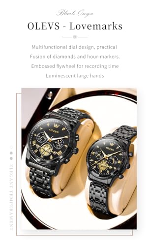 Image of OLEVS Analog Unisex Adult Couple Watch Set His & Her Matching Watches with Luxury Diamond Accents-Two-Tone Silver Strap,Blue Dial Valentine's Day Stainless Steel Original Quartz Watch Lovers Set