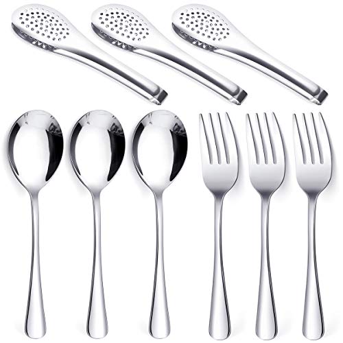 Stainless Steel Metal Serving Utensils - Large Set of 9-10" Spoons, 10" Forks