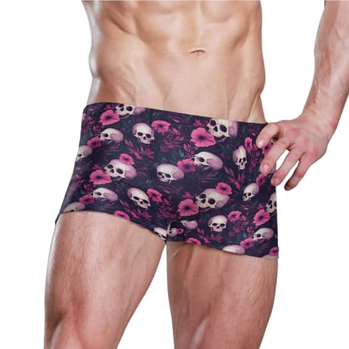 Skull Flower Mens Swim Trunk Swimwear Bathing Suit Swim Brief Square Leg Board Short S B04044943