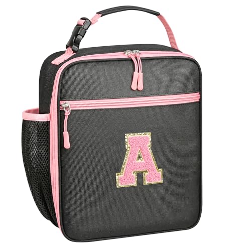 WOBAGMEN Initial Lunch Box for Women Girls,Insulated Lunch Bag with Monogram Letter,Cute Personalized Thermal Lunch Box for Teens Kids Adult for Work Camping Back to School Gift（Pink A）